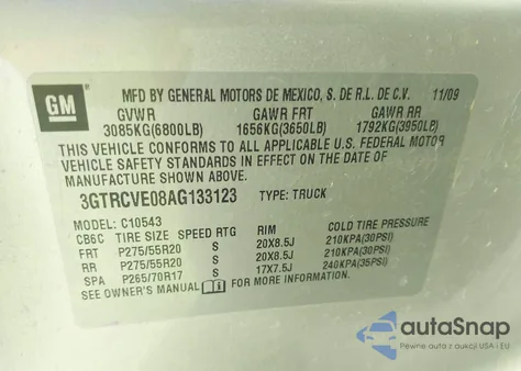 2010 GMC Sierra 1500 Sle z USA, uszkodzony, nr VIN 3GTRCVE08AG133123